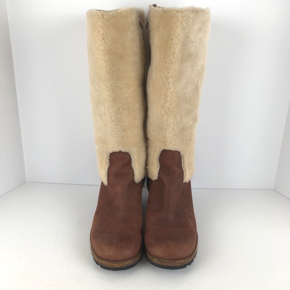 UGG Australia Chrystie Leather Shearling Lined Tall Riding Boots Sz 8 Brown 5512 - Picture 6 of 16